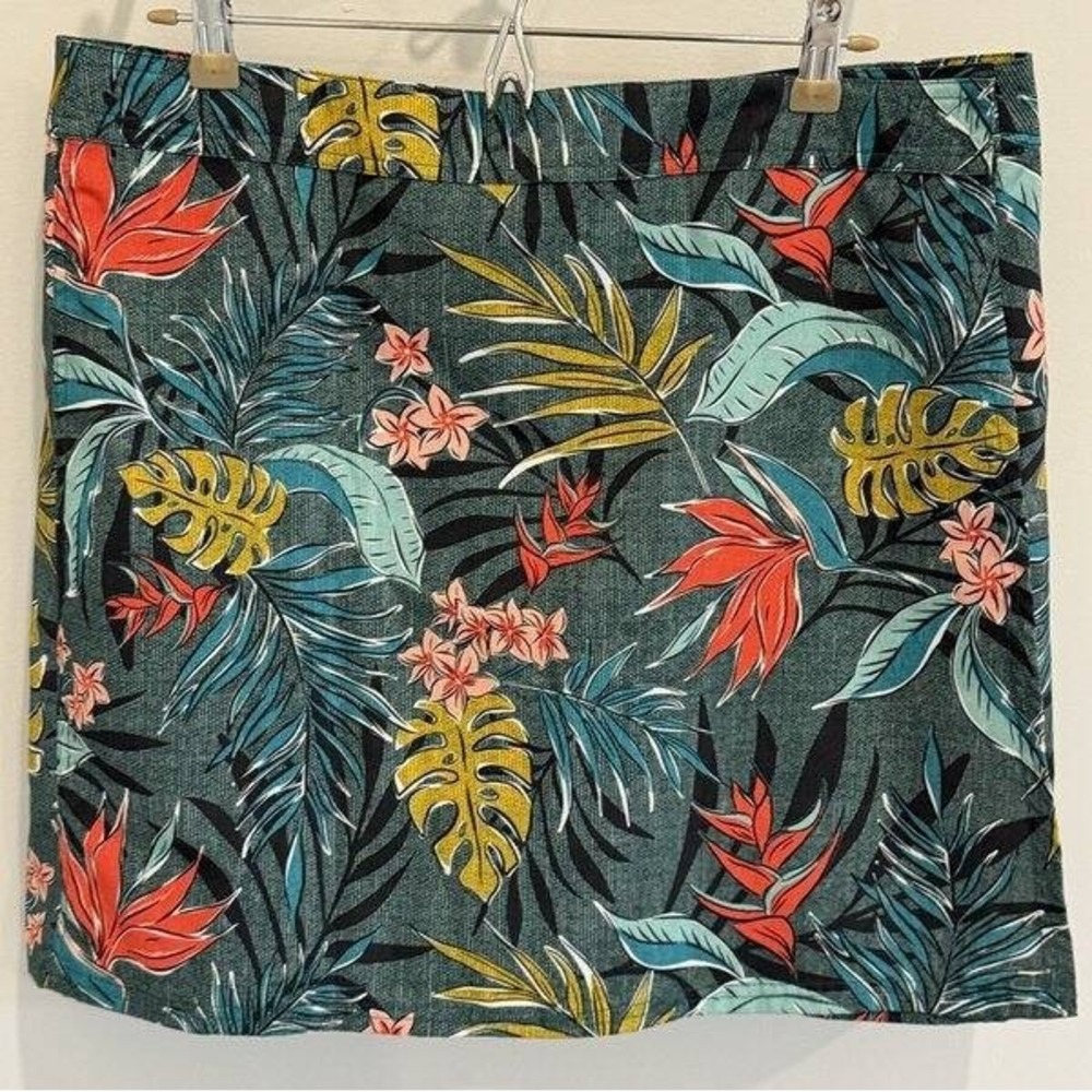 Rip Skirt Hawaii Teal Green Tropical Floral Short Wrap Skirt Adjustable Size XL